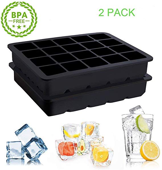 Ice Cube Tray, Playmont Food Grade Silicone Ice Mold Maker, Square shaped Ice Tray Molds for Whiskey, 2 Pack Silicone Tray Set for 40 Pcs Square Cubes Flexible Stackable Easy Release Freezer Molds for Ice, Chocolate, Jelly(Black)