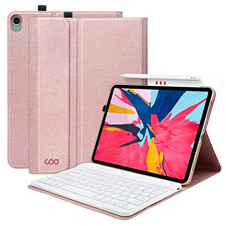 iPad Pro 11 Keyboard Case, Textured Hard Case with Detachable Wireless Keyboard for 11 Inch iPad Pro 2018 (Support Apple Pencil 2 Charging) - with Pencil Holder, Champagne