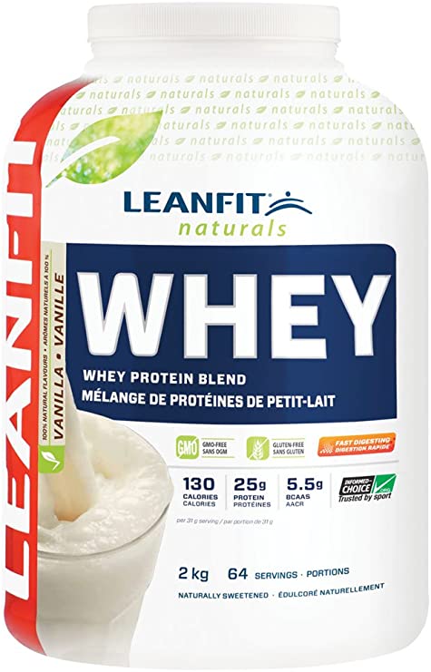 LeanFit Naturals Whey Protein, Natural Vanilla Flavour, Non GMO, Gluten-Free, 2 Kg