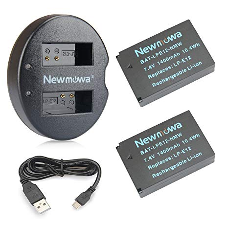 Newmowa LP-E12 Replacement Battery (2-Pack) and Dual USB Charger for Canon LP-E12 and Canon Eos M, Eos M50, Eos M100, Eos Rebel SL1, Eos 100D