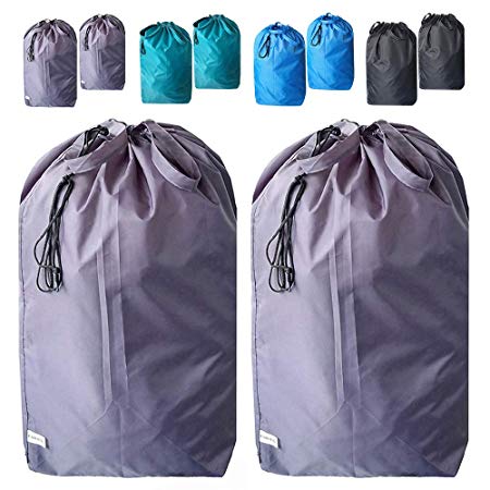 UniLiGis Tear Proof Nylon Large Laundry Bag with Handles,Heavy Duty Hamper Liner with Drawstring Closure for Travel,Dirty Clothes Bag Fit Most Laundry Hamper and Sorter,27.5x34.5'',Grey,2 Pack