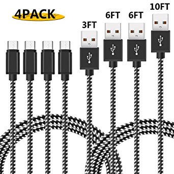 [4Pack] USB Type C Cable, ADDAO [3FT 6FT 6FT 10FT] Charge Cable, Nylon Braided USB C Cable to Charging and Syncing Cord Charging for USB C Smartphones Tablets Laptops and More USB C Devices