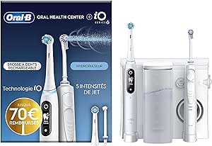 Oral-B Oral Health Center Hydropulseur Dentaire et Brosse à Dents Électrique iO6, Jet Dentaire, 1 Canule Oxyjet, 1 Canule Water Jet, 4 Jets d'Eau et 5 Pressions, 2 Brossettes, Rechargeable