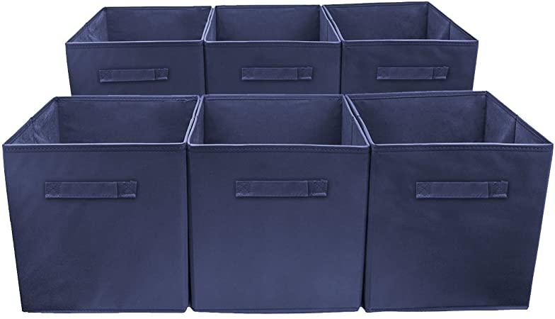 Sorbus Foldable Storage Cube Basket Bin (6 Pack, Navy Blue)