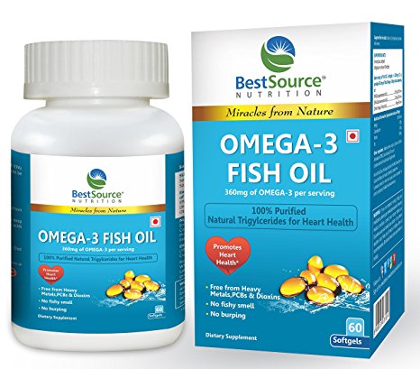 BestSource Nutrition Omega-3 Fish Oil, (EPA & DHA), Free from Heavy Metals, PCBs, & Dioxins, No fishy smell, No burping,60 softgels