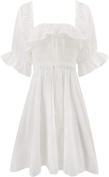 R.Vivimos Women's Summer Cotton Half Sleeves Backless Ruffled Mini A-Line Dress