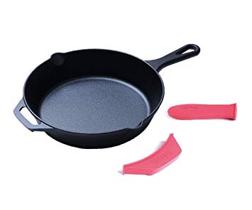 Keleday Cast Iron Skillet 10 Inch,Pre-Seasoned Frying Pan,Seasoned Cast Iron Skillet 10 Inch.Pre-Seasoned Skillet 3 Piece With Silicone Handle