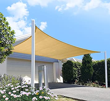 FLY HAWK Sun Shade Sail Rectangle, Patio Sunshade Cover Canopy - Durable Fabric Cloth for Outdoor Garden Yard Pond Pergola Sandbox Deck Courtyard (16' x 16' Rectangle, Sand)