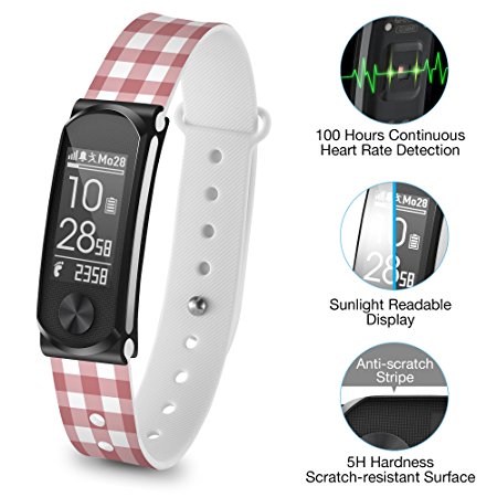 Q-Band Q-68HR Accurate Health & Fitness Tracker Watch, 100 Hours Heart Rate Monitor, Waterproof Bluetooth Activity Tracker, Sunlight Readable Scratch-Resistant Big Screen, Pedometer Band