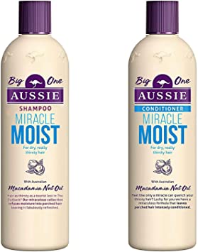Aussie Miracle Moist Shampoo 750ml & Conditioner 725ml for Dry Thirsty Hair