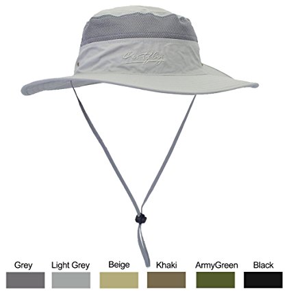 WELKOOM Sun Hat for Men & Women, Wide Brim UPF 50  UV Protection Beach Cap, Breathable Outdoor Boonie Hats with Adjustable Drawstring Design, Perfect for Hiking, Fishing, Camping, Boating & Safari