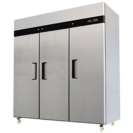 78" Triple 3 Door Side By Side Stainless Steel Reach in Commercial Refrigerator, MBF-8006, 72 Cubic Feet, for Restaurant