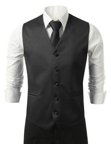 Brand Q 3pc Men's Dress Vest NeckTie Pocket Square Set for Suit or Tuxedo