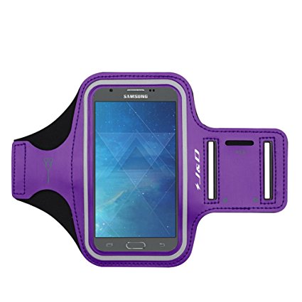 Galaxy J7 2017 Armband, J&D Sports Armband for Samsung Galaxy J7 V, Samsung Galaxy J7 Perx, Samsung Galaxy J7 Sky Pro, Key holder Slot, Perfect Earphone Connection while Workout Running - Purple