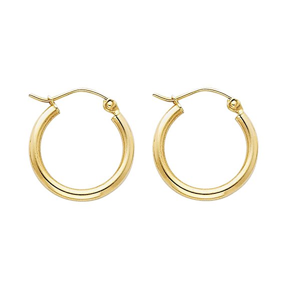 14k Yellow Gold 2mm Thickness Hinged Hoop Earrings - 10 Different Size Available