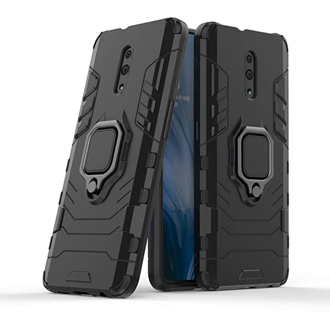 zivite Hybrid Armor Shockproof Soft TPU and Hard PC Back Cover Case with Ring Holder for Reno - Armor Black