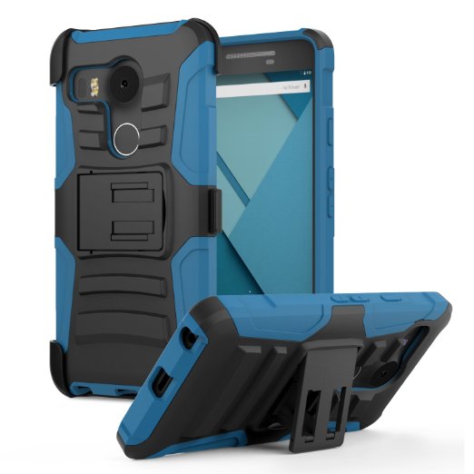 MoKo Nexus 5X Case - [Heavy Duty] Full Body Rugged Holster Cover with Swivel Belt Clip - Dual Layer Shock Resistant for Google Nexus 5X by LG 5.2 Inch 2nd Gen Smartphone, BLUE