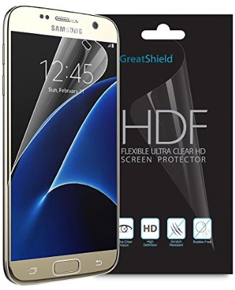 Galaxy S7 Screen Protector, [Ultra Clear HD][Full Coverage] GreatShield HDF Anti-Bubble Silicone Layer [TPU Film | 4H Technology] Shield for Samsung Galaxy S7 with LIFETIME WARRANTY - 2 Pack