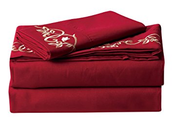 J.Home Fashions 1500 Thread Count Luxurious Comfortable Soft 4pc Bed Sheet Set (QUEEN, Burgundy)