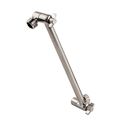 LORDEAR Solid Brass Brushed Nickel 11 Inch Wall Mounted Extender Rainfall Adjustable Extension Shower Head Arm, Easy for Any Shower Angles Straight Shower Arm