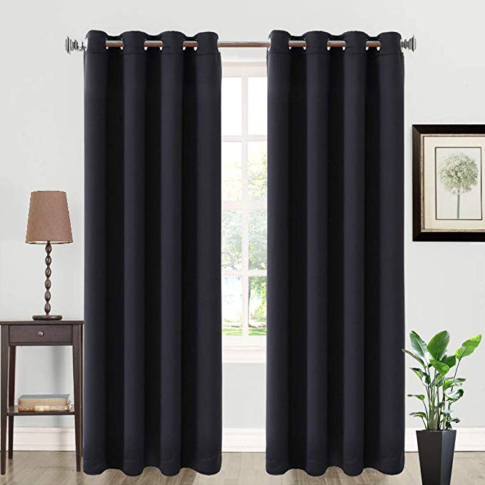 Balichun 2 Panels Blackout Curtains Thermal Insulated Solid Grommets Drapes Curtain for Bedroom/Living Room (Black, W52 x L63)