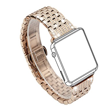 For Apple Watch Band, Wearlizer Crystal Rhinestone Diamond Watch Band Luxury Stainless Steel Bracelet Strap Watch Bands for Apple Watch