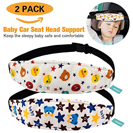 Packs of 2 Baby Kids Safety Head Support Band, Donier Comfortable Pram Stroller Safety Seat Fastening Belt, Safety Belt Protector Headrest Neck Support for Children Baby (Bear)