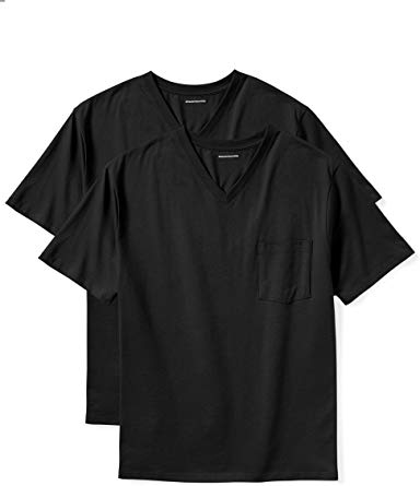 Amazon Essentials Men's Big & Tall 2-Pack Short-Sleeve V-Neck Pocket T-Shirts fit by DXL