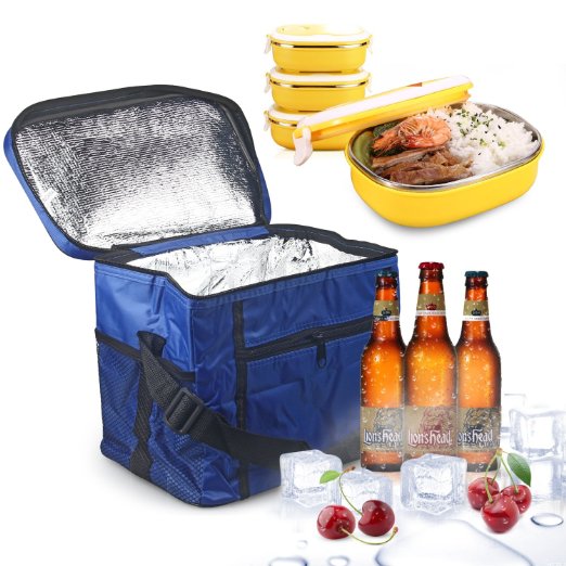 Large Insulated Bag, Oumers Lunch Tote Bag Box Cooler Bag, Silver Interior and Long Handles, Picnic Cold Drink Insulation Bag Cooler Bag Freezable, Keep Food and Drinks cool on the Outdoor Camping Picnic and Fishing, Blue
