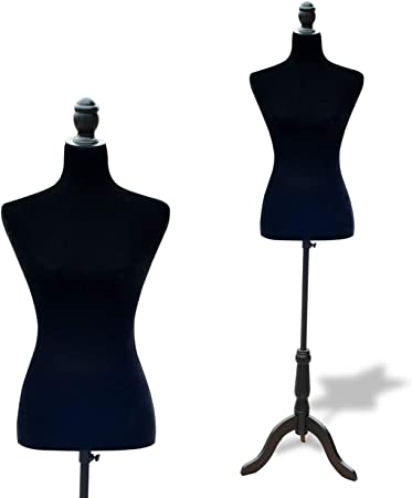 HOMCOM Maniquí Femenino de Costura Busto de Señora para Modistas Exhibición Altura Ajustable a 130-168cm Negro