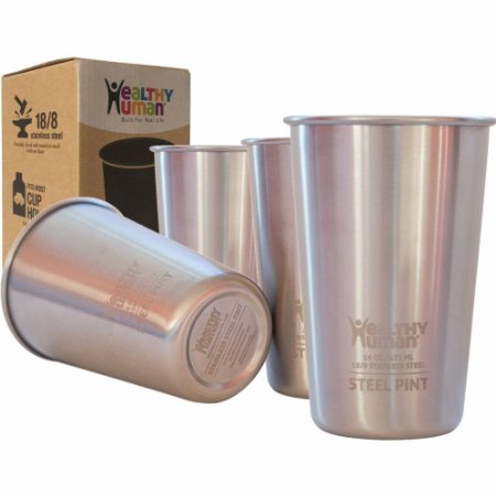 Healthy Human 4 Pack 16oz Stainless Steel Cups - Ideal Beer Pints Iced Tea Tumblers Wine and Water Mugs Camping Cup - Bar Set - Classic Style