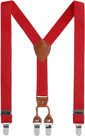 AWAYTR Kids Child Men Boy Suspenders - Adjustable Elastic Solid Color 4 Strong Clips Braces