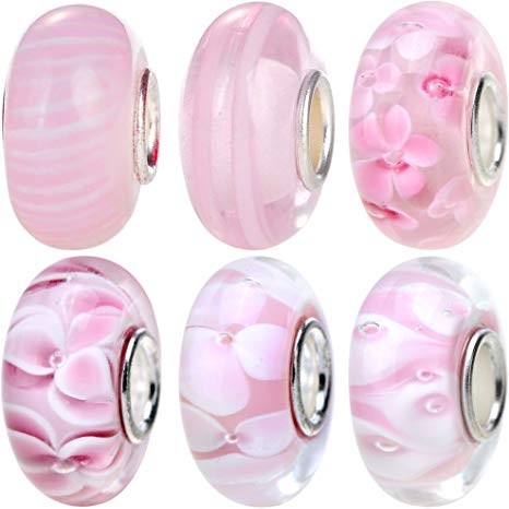 RUBYCA 12pcs Lot Pink Mix Murano Glass Charm Beads Silver Color Core fit DIY European Charm Bracelet