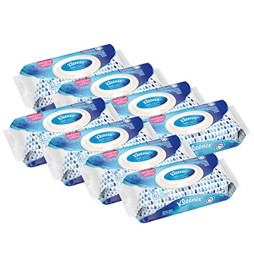 Kleenex Wet Wipes Gentle Clean for Hands and Face, 8 Flip-Top Packs, 56 Wipe Count (448 Total Wipes)