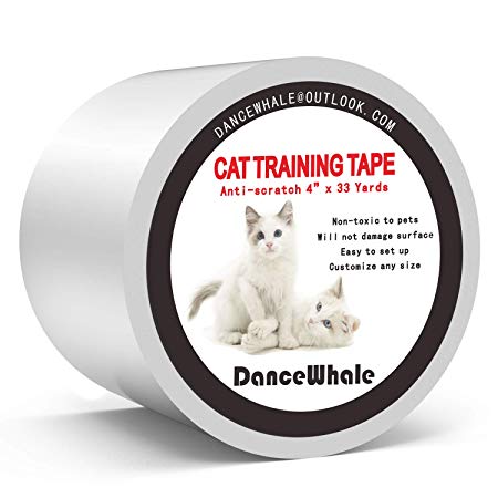 DanceWhale Anti-Scratch Cat Training Tape, 4 inches x 33 Yards Clear Double-Sided Cat Scratch Deterrent Tape - Furniture Protector for Couch, Carpet, Doors, Counter Tops