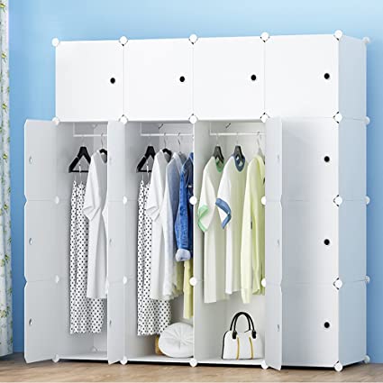 Joiscope Portable Wardrobe for Hanging Clothes, Combination Armoire, Modular Cabinet for Space Saving, Ideal Storage Organizer Cube for Books, Toys, Towels(16-Cube)