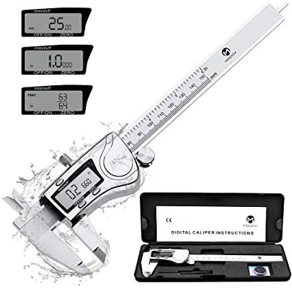 MOOCK Digital Caliper, Durable 6inch/150mm Stainless Steel Electronic Measuring Tool Vernier Calipers, Inch Fractions Milimeter Conversion, IP54 Protection Accurate Gauge with LCD Screen