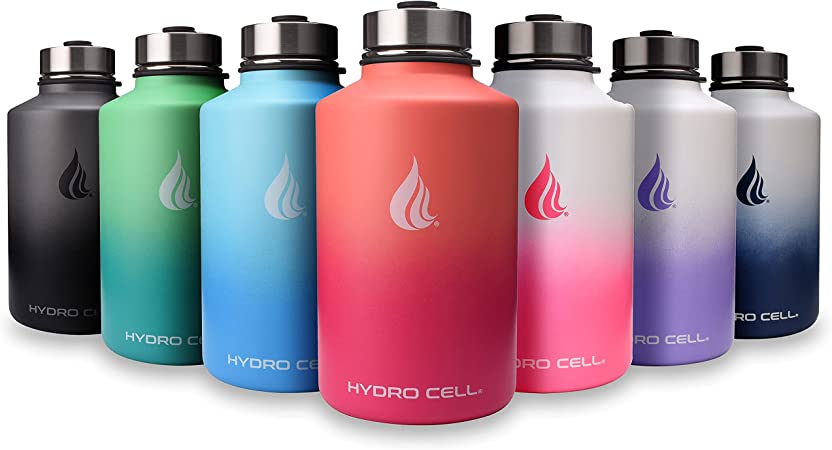 HYDRO CELL Stainless Steel Water Bottle w/ Straw & Wide Mouth Lids (64oz 40oz 32oz 24oz 18oz 14oz) - Keeps Liquids Hot or Cold w/ Vacuum Insulated Sweat Proof Sport Design (White/Pink 64oz)