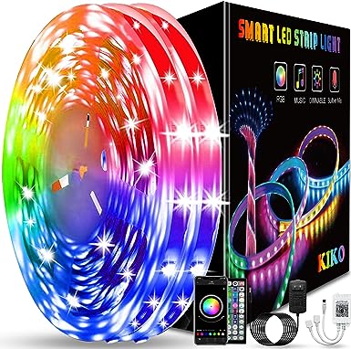 100ft LED Lights Room Decor, KIKO 30m Led Lights Strip for Bedroom Decoration Smart Color Changing Rope Lights SMD 5050 RGB Light Strips with Bluetooth Controller Sync to Music Apply for TV, Bedroom, Party and Home Decoration