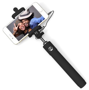 Selfie Stick PerfectDay Self-portrait Monopod Extendable Selfie Stick with Built in Remote Shutter Adjustable Phone Holder for iPhone 6s 6 6 Plus iPhone 5 5s 5c Android Wired Black