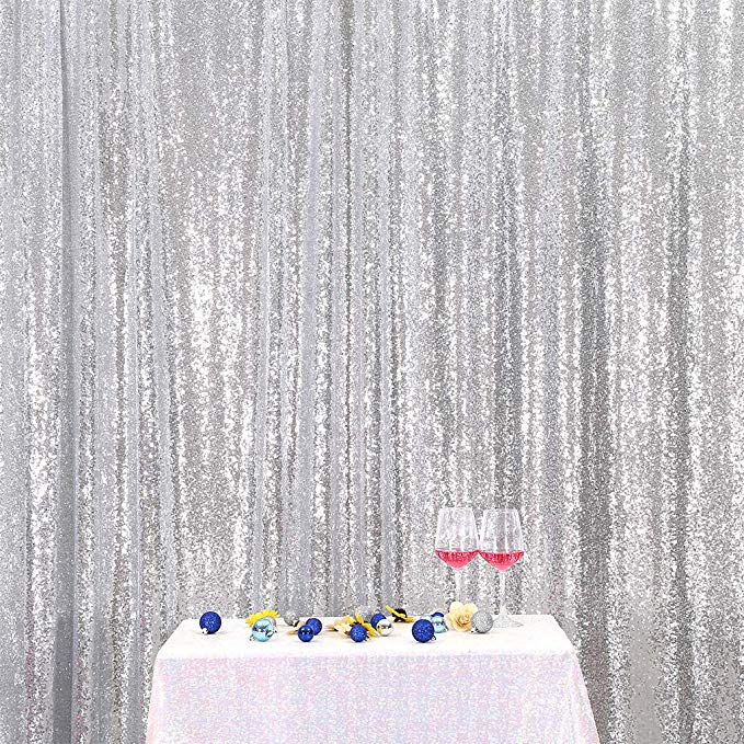 Eternal Beauty Sliver Sequin Wedding Backdrop Photography Background Party Curtain, 8Ft X 8Ft