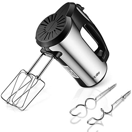 PICTEK Stainless Steel Hand Mixer, [300-Watt] 5-Speed Hand Mixer with Dough Hooks and Beaters, Powerful Motor with Low Noise, Silver