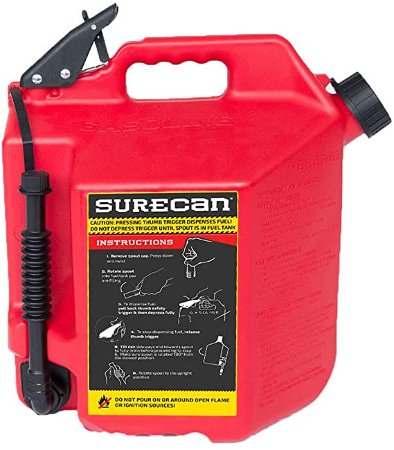 SureCan Easy Pour Rotating Nozzle 5 Gallon Flow Control Gas Container Can, Red