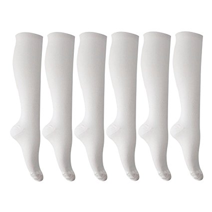 6 Pairs of Unisex Compression Socks (15-20mmHg) for Running, Nurses, Shin Splints, Travel, Flight, Pregnancy & Maternity