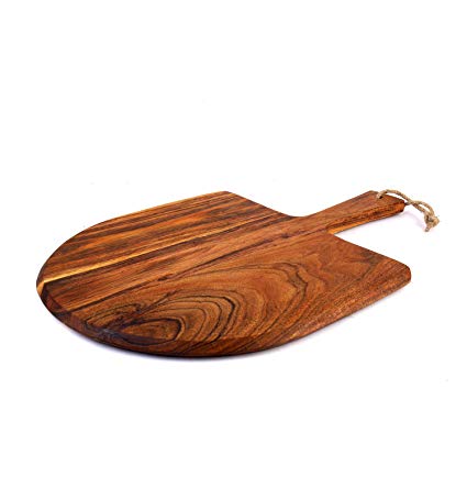 Kaizen Casa Acacia Wood Pizza Peel, Cheese Paddle Board, Bread & Crackers Platter, for Serving & Minor Food Prepare, with Handle (10"x10"x6")
