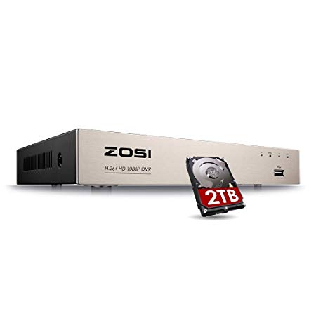 ZOSI 8CH 4-in-1 1080P Surveillance DVR Recorders Security System for HD-TVI, CVI, CVBS, AHD 960H/720P/1080P CCTV Cameras, Motion Detection, Remote Viewing with 2TB Hard Drive