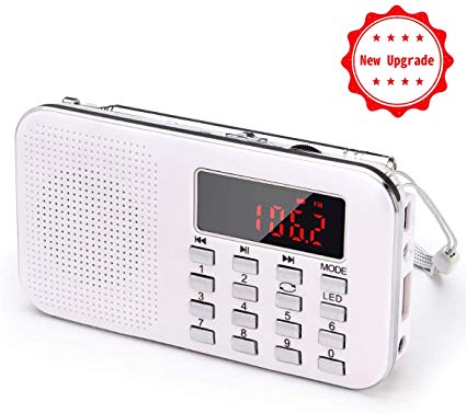Mini Portable Pocket AM FM Radio with LED Flashlight, Digital Radio Speaker Music Player Support Micro SD/TF Card/USB, Auto Scan Save, 1200mAh Rechargeable Battery Operated, by PRUNUS