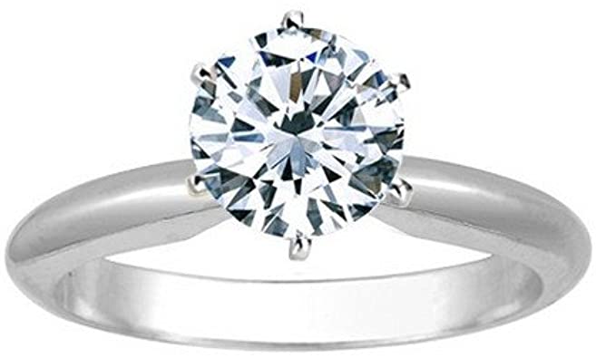 1 Carat Round Cut Diamond Solitaire Engagement Ring 14K White Gold 6 Prong (J, SI2-I1, 1 c.t.w) Very Good Cut