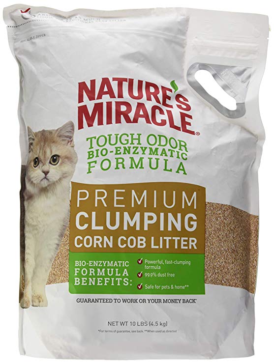 Nature's Miracle Premium Clumping Corn Cob Cat Litter, Natural Bio-Enymatic Formula, 10 LB