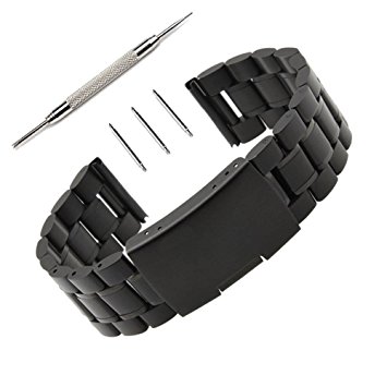 Pinhen 22MM Watch Band Steel Stainless Metal Watchband Replacement Watch Strap For Samsung Gear S3 Frontier / Classic / MOTO 360 2nd 46mm / Pebble Time / LG G Watch W100/W110 / ASUS Zenwatch 2 (Stainless Steel Black)